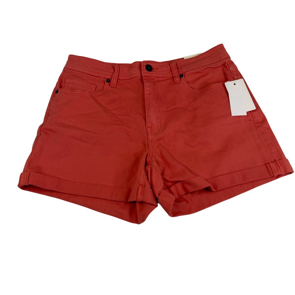 Flag & Anthem Womens High Rise Cuffed Denim Shorts Coral Red Size 8/29 NEW